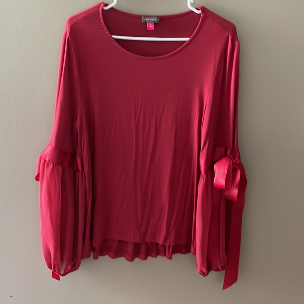 Vince Camuto rose colored shirt with ribbon ties along sleeves -M